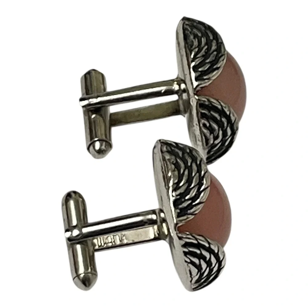 Moonglow Lucite Swank Cufflinks Rose Pink Vintage 1960s Silver Tone